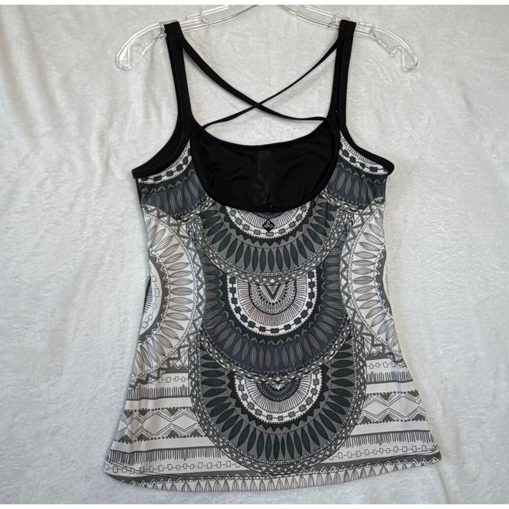 prAna Marley Tank Top Built In Shelf Bra Size S Gray White Athleisure Boho - Picture 4 of 12